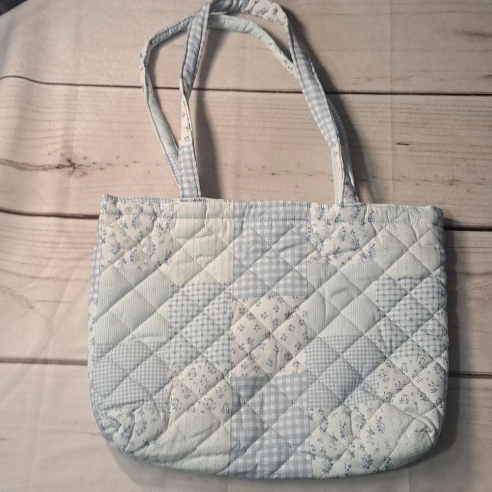 Quilted Blue Floral Tote Bag French Cottage Core